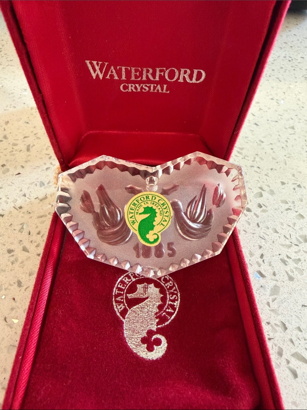 Waterford Crystal Pink Heart Brooch with Faceted Edge